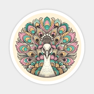 Pastel Majesty - Ornate Peacock Illustration Magnet